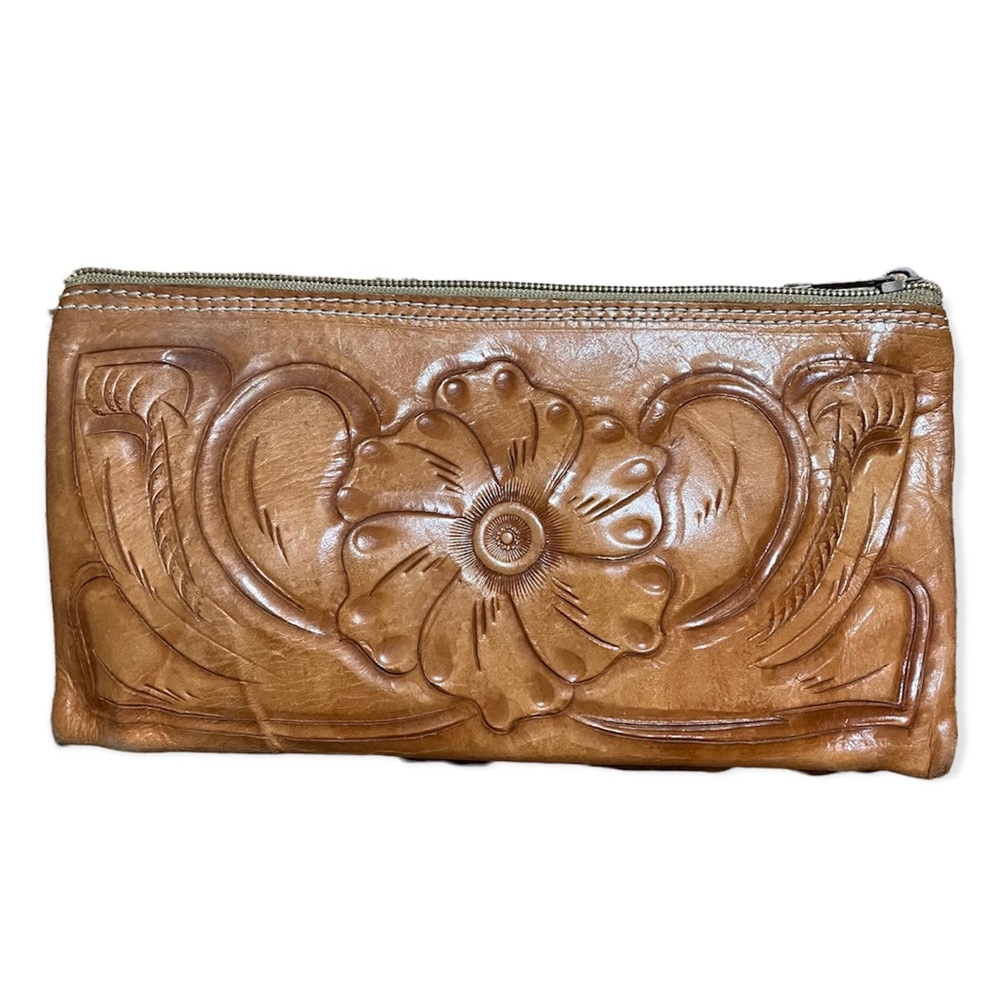 Vintage Tooled Poppy Clutch Purse